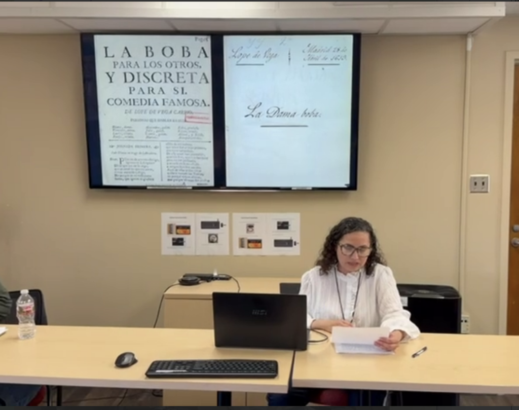 Judith G. Caballero Navarro presenting her paper on Lope de Vega’s La dama boba